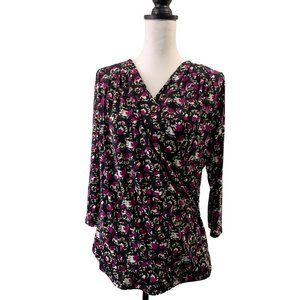 Liz Claiborne Faux Wrap Women's Top EUC Colorful Size L